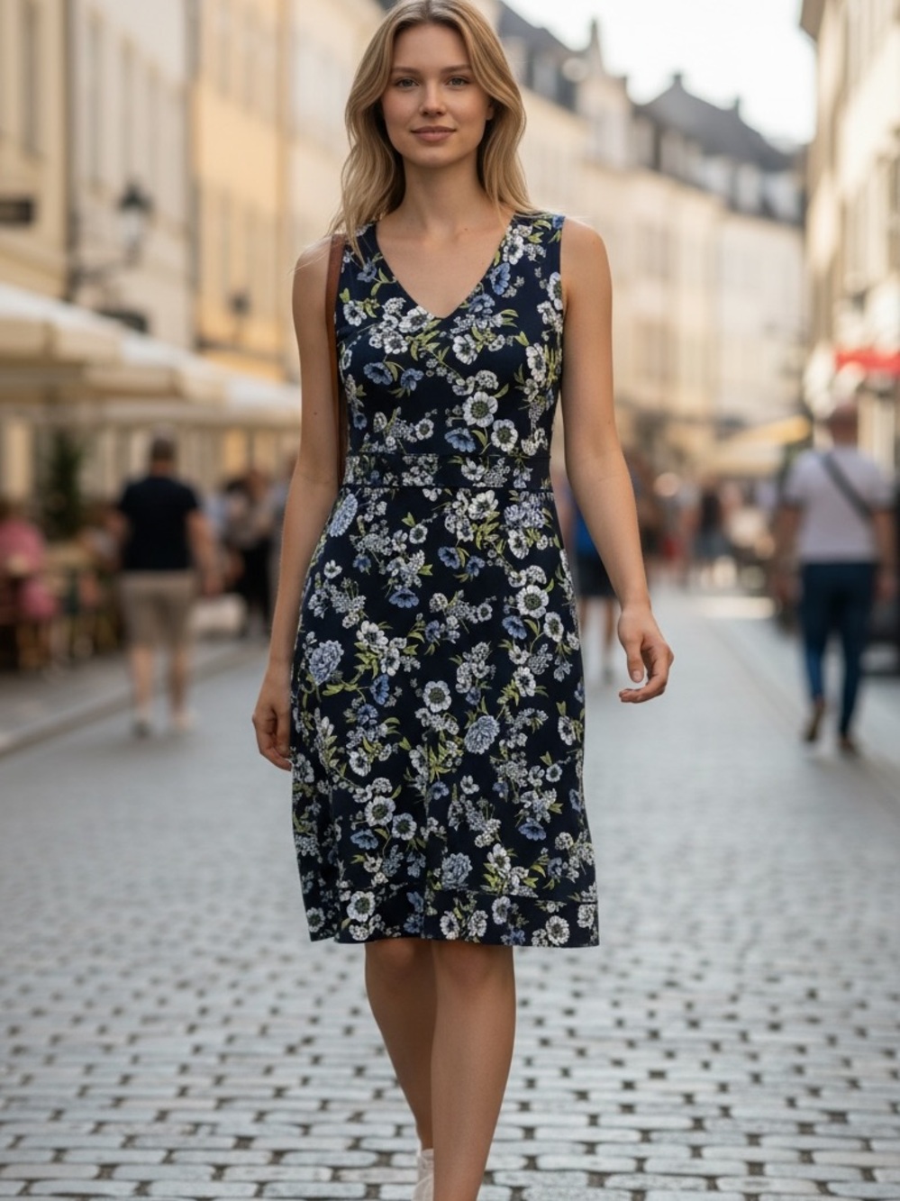 J. JILL Wearever Collection Floral Dress Blue Green Size L